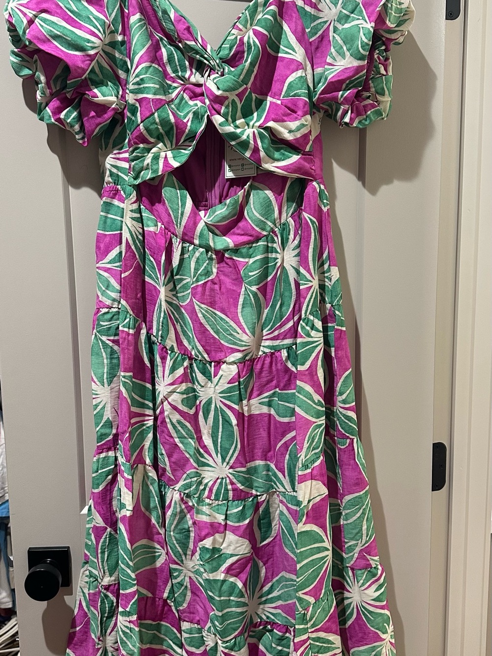 Very J Pink & Green Tropical Leaf Kids Dress
